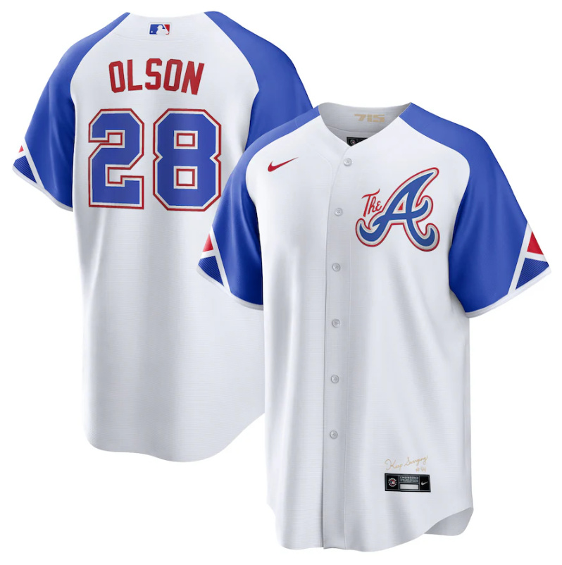 Youth Atlanta Braves #28 Matt Olson White 2023 City Connect Stitched Baseball Jersey Youth Atlanta Braves #28 Matt Olson White 2023 City Connect Stitched Baseball Jersey