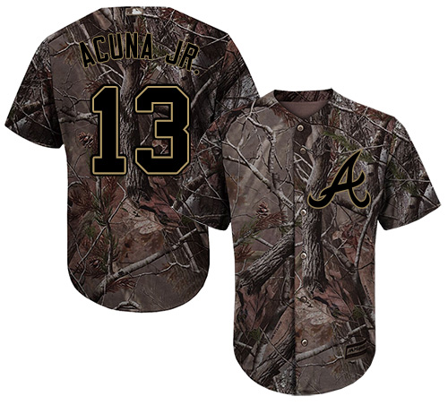 Braves #13 Ronald Acuna Jr. Camo Realtree Collection Cool Base Stitched Youth Baseball Jersey