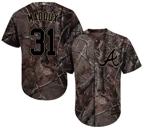 Braves #31 Greg Maddux Camo Realtree Collection Cool Base Stitched Youth Baseball Jersey