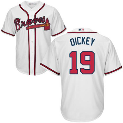 Braves #19 R.A. Dickey White Cool Base Stitched Youth MLB Jersey
