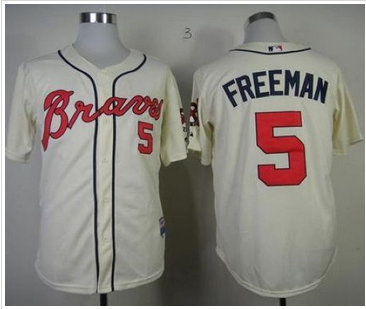 Youth Atlanta Braves #5 Freddie Freeman Cream Cool Base Stitched MLB Jersey