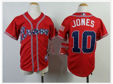 Youth MLB Atlanta Braves #10 Chipper Jones Red Cool Base Jersey