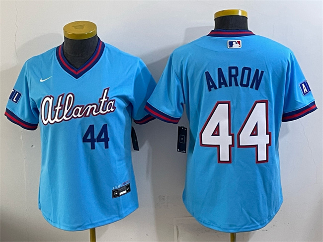 Youth Atlanta Braves #44 Hank Aaron Powder Blue 2026 City Connect Stadium Stitched Baseball Jersey
