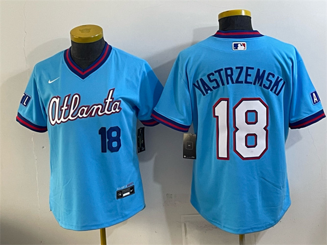 Youth Atlanta Braves #18 Mike Yastrzemski Powder Blue 2026 City Connect Stadium Stitched Baseball Jersey