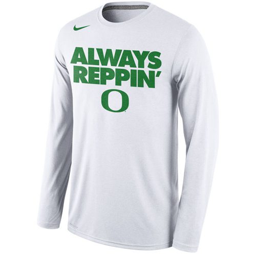 Oregon Ducks Always Reppin' Long Sleeves Legend Bench Performance T-Shirt White