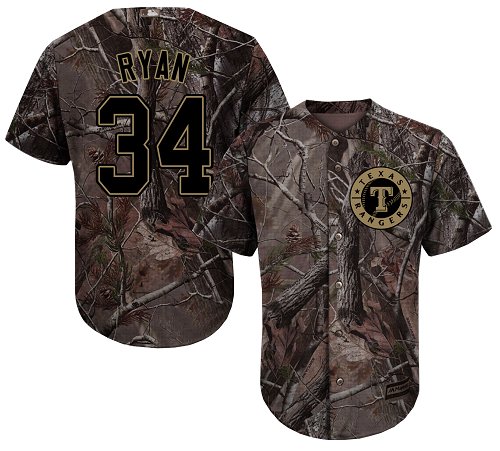 Rangers #34 Nolan Ryan Camo Realtree Collection Cool Base Stitched Youth Baseball Jersey