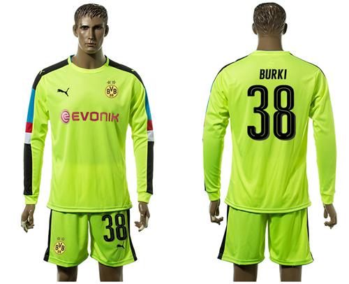 Dortmund #38 Burki Shiny Green Goalkeeper Long Sleeves Soccer Club Jersey Dortmund #38 Burki Shiny Green Goalkeeper Long Sleeves Soccer Club Jersey