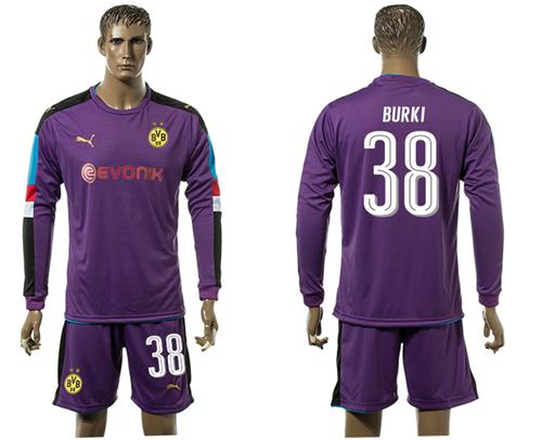 Dortmund #38 Burki Purple Goalkeeper Long Sleeves Soccer Club Jersey Dortmund #38 Burki Purple Goalkeeper Long Sleeves Soccer Club Jersey