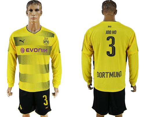 Dortmund #3 Joo Ho Home Long Sleeves Soccer Club Jersey