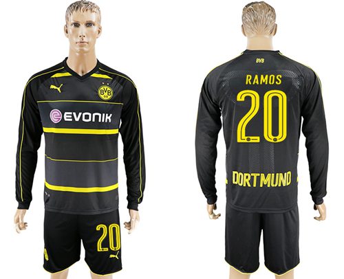Dortmund #20 Ramos Away Long Sleeves Soccer Club Jersey