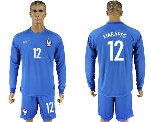 France #12 Mabappe Home Long Sleeves Soccer Country Jersey