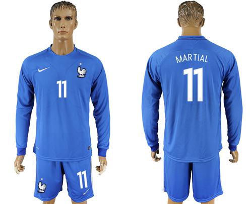 France #11 Martial Home Long Sleeves Soccer Country Jersey