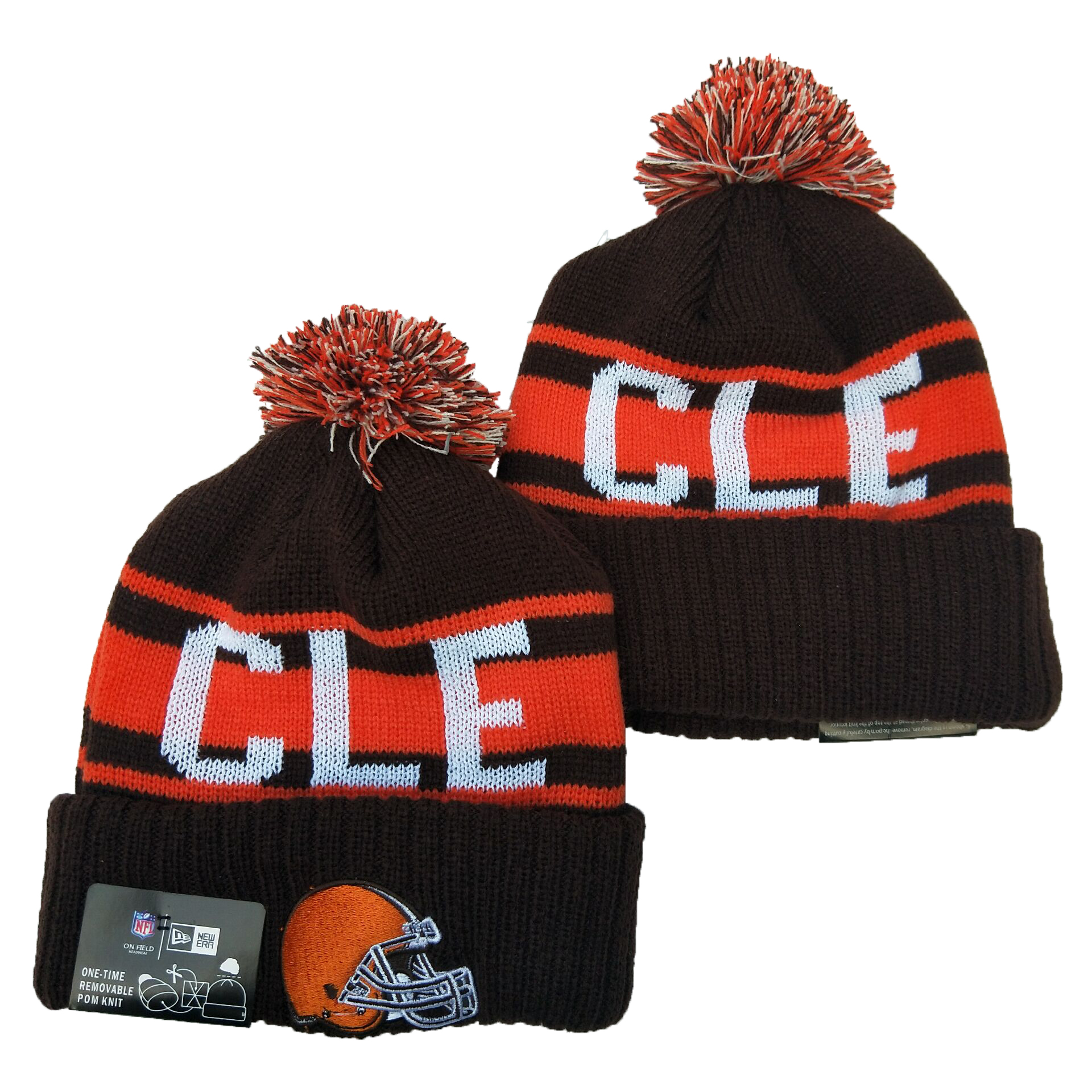 Browns Team Logo Brown Orange Pom Knit Hat YD