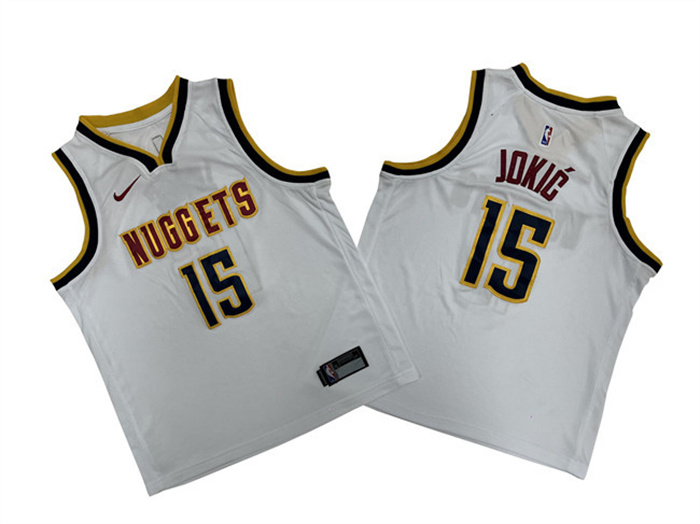 Youth Denver Nuggets #15 Nikola Jokic White Stitched Basketball Jersey Youth Denver Nuggets #15 Nikola Jokic White Stitched Basketball Jersey