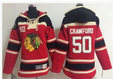Youth NHL Blackhawks #50 Corey Crawford Red Sawyer Hooded Sweatshirt Stitched Jersey