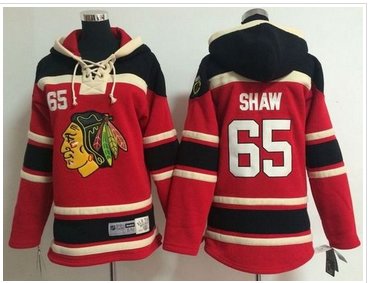 Youth NHL Blackhawks #65 Andrew Shaw Red Sawyer Hooded Sweatshirt Stitched Jersey