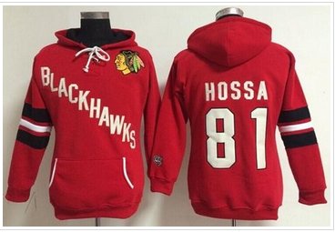 Women's NHL Blackhawks #81 Marian Hossa Red Old Time Heidi Hoodie