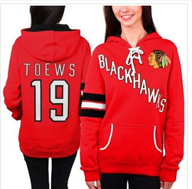 Women's Chicago Blackhawks #19 Jonathan Toews Red Old Time Heidi NHL Hoodie