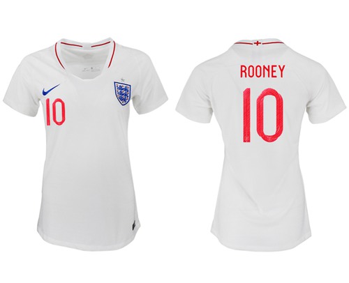 Women's England #10 Rooney Home Soccer Country Jersey