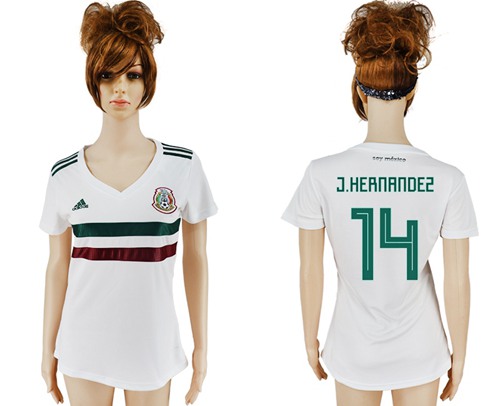 Women's Mexico #14 J.Hernandez Away Soccer Country Jersey