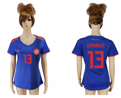 Women's Colombia #13 Gonzalez Away Soccer Country Jersey