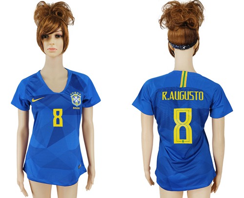 Women's Brazil #8 R.Augusto Away Soccer Country Jersey