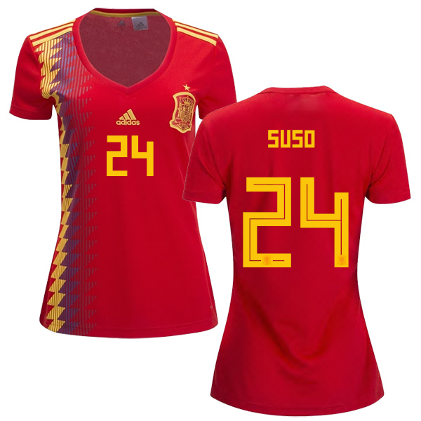 Women's Spain #24 Suso Red Home Soccer Country Jersey
