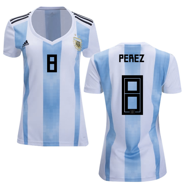 Women's Argentina #8 Perez Home Soccer Country Jersey