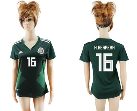 Women's Mexico #16 H.Herrera Home Soccer Country Jersey
