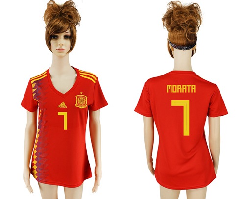 Women's Spain #7 Morata Red Home Soccer Country Jersey