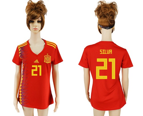 Women's Spain #21 Silva Red Home Soccer Country Jersey