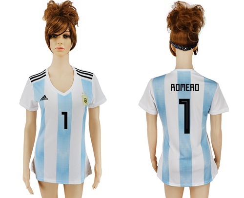 Women's Argentina #1 Romero Home Soccer Country Jersey