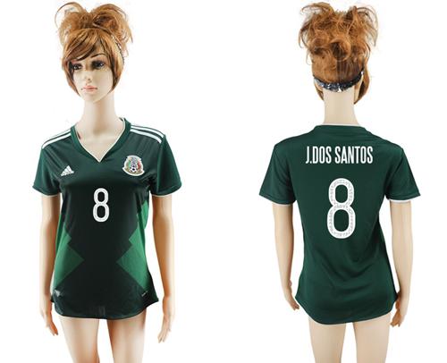 Women's Mexico #8 J.Dos Santos Home Soccer Country Jersey