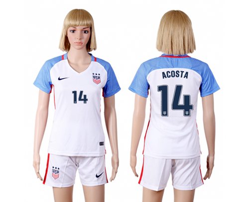 Women's USA #14 Acosta Home(Three Star) Soccer Country Jersey