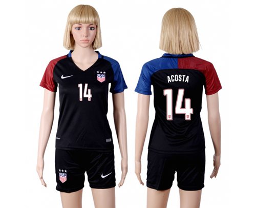 Women's USA #14 Acosta Away(Three Star) Soccer Country Jersey
