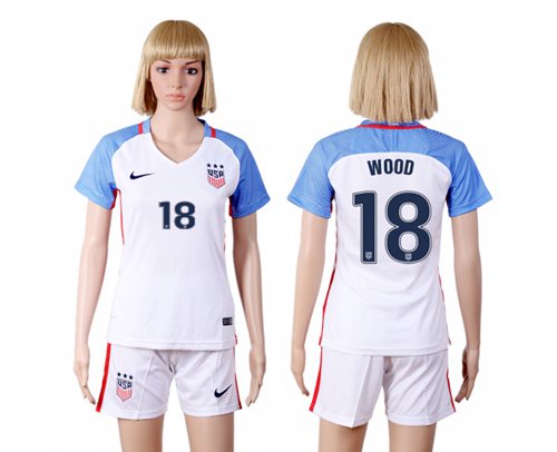 Women's USA #18 Wood Home(Three Star) Soccer Country Jersey