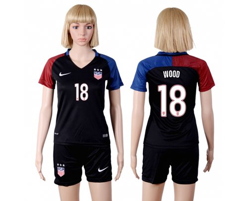 Women's USA #18 Wood Away(Three Star) Soccer Country Jersey