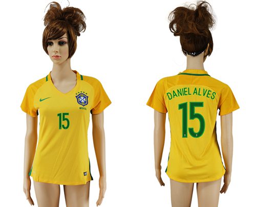 Women's Brazil #15 Daniel Alves Home Soccer Country Jersey