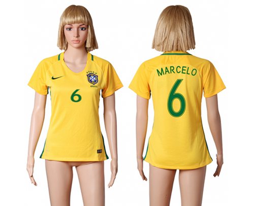 Women's Brazil #6 Marcelo Home Soccer Country Jersey