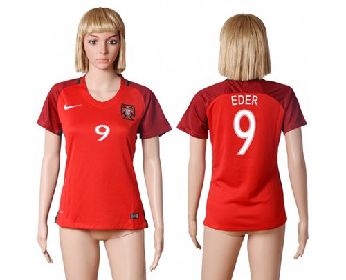 Women's Portugal #9 Eder Home Soccer Country Jersey