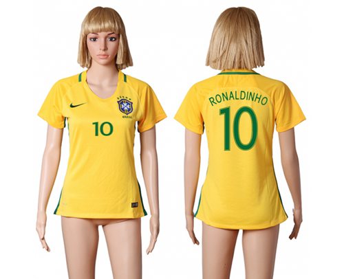 Women's Brazil #10 Ronaldinho Home Soccer Country Jersey