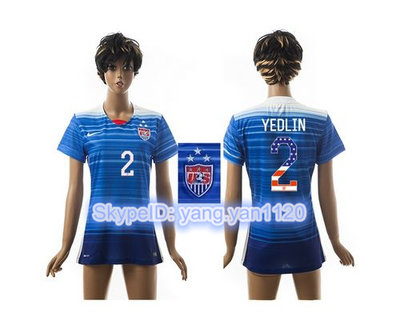 Women's USA #2 Yedlin Three Star Independence Day Away Soccer Country Jersey