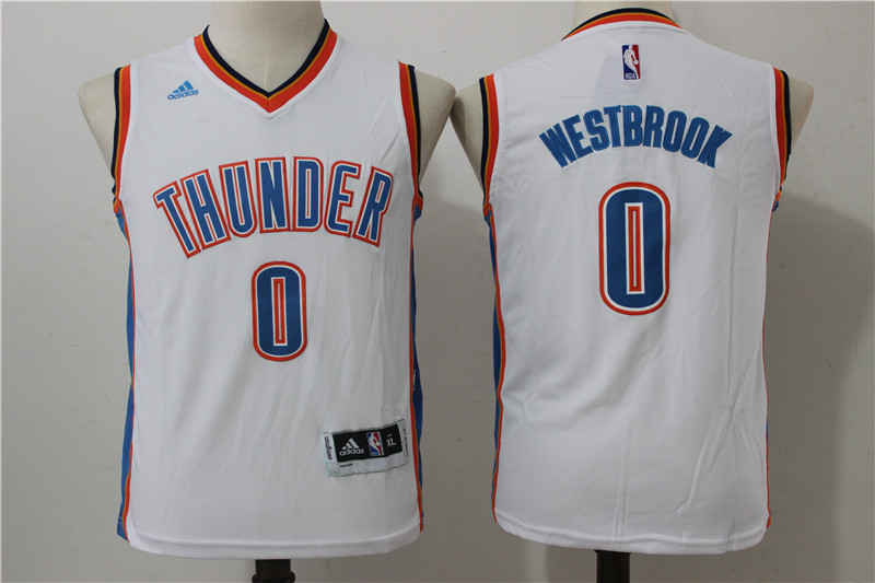 Thunder #0 Russell Westbrook White Youth Swingman Jersey