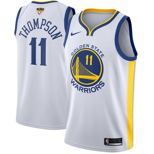 Youth Nike Warriors #11 Klay Thompson White The Finals Patch Youth NBA Swingman Association Edition Jersey