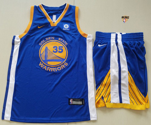 Youth Nike Warriors #35 Kevin Durant Blue A Set The Finals Patch Youth NBA Swingman Icon Edition Jersey