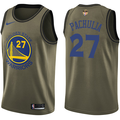 Youth Nike Warriors #27 Zaza Pachulia Green Salute to Service The Finals Patch Youth NBA Swingman Jersey