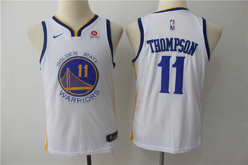 Nike Warriors #11 Klay Thompson White Youth Swingman Jersey