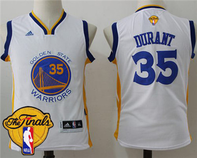 Warriors #35 Kevin Durant White The Finals Patch Stitched Youth NBA Jersey