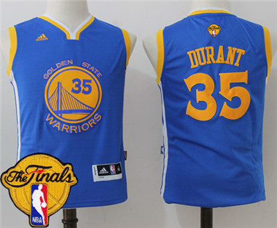 Warriors #35 Kevin Durant Blue The Finals Patch Stitched Youth NBA Jersey