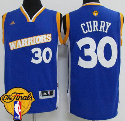 Warriors #30 Stephen Curry Blue New The Finals Patch Stitched Youth NBA Jersey